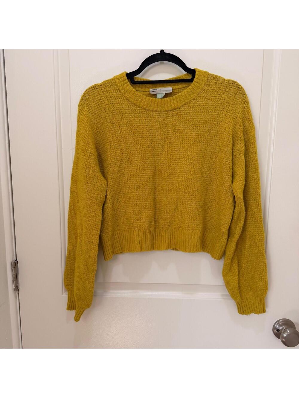 Anthropologie Saturday Sunday Cropped Sweater Womens Small Yellow Waffle